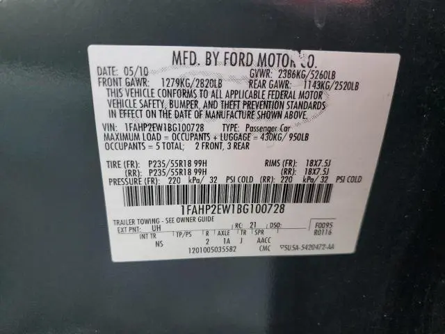 2011 FORD TAURUS SEL  