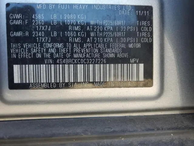 2012 SUBARU OUTBACK 2.5I LIMITED  