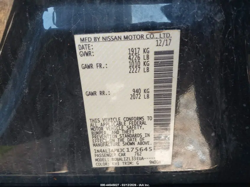 2018 NISSAN ALTIMA 2.5 SV