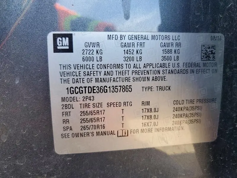 2016 CHEVROLET COLORADO Z71  