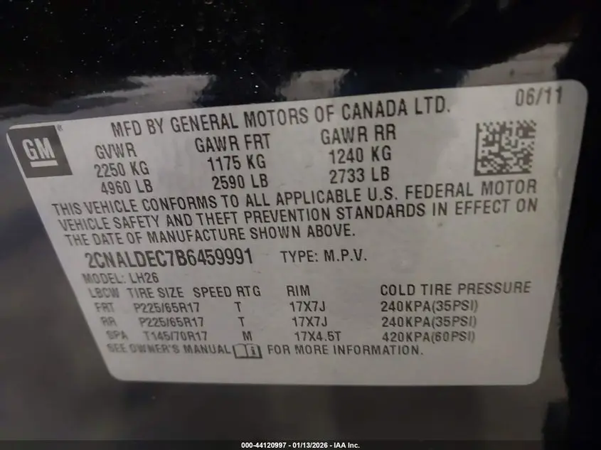 2011 CHEVROLET EQUINOX 1LT