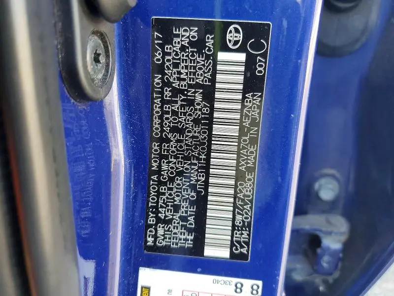 2018 TOYOTA CAMRY LE  