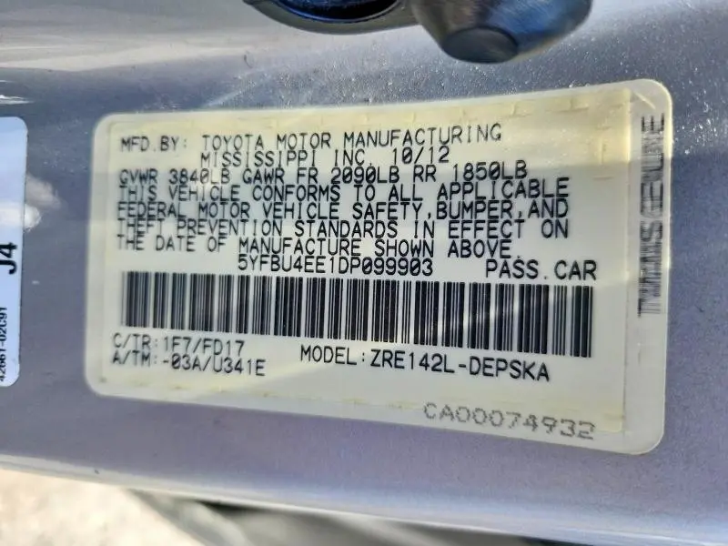 2013 TOYOTA COROLLA S  