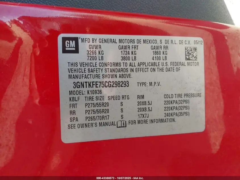 2012 CHEVROLET AVALANCHE 1500 LT1