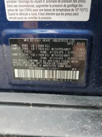 2011 SUBARU OUTBACK 2.5I PREMIUM  