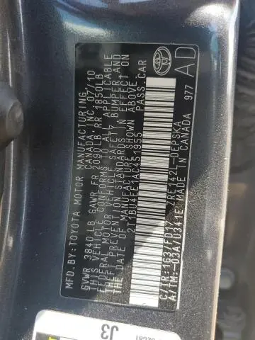 2010 TOYOTA COROLLA BASE  