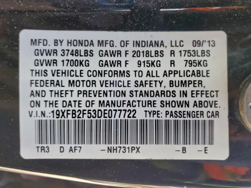 2013 HONDA CIVIC LX  