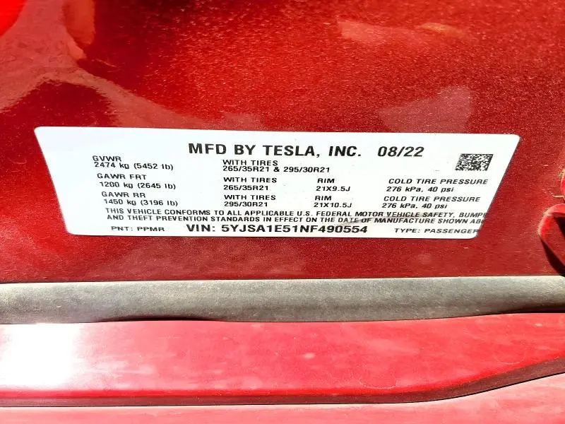 2022 TESLA MODEL S   