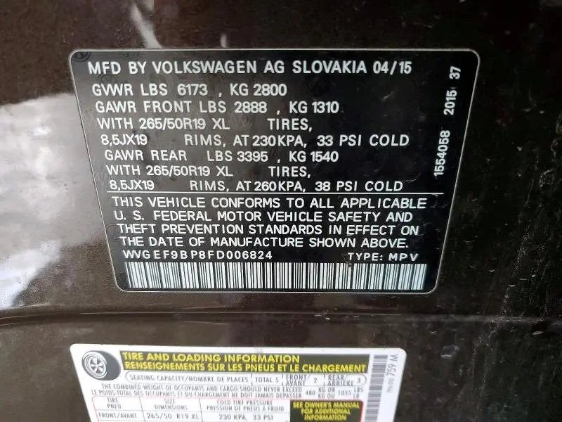 2015 VOLKSWAGEN TOUAREG V6  