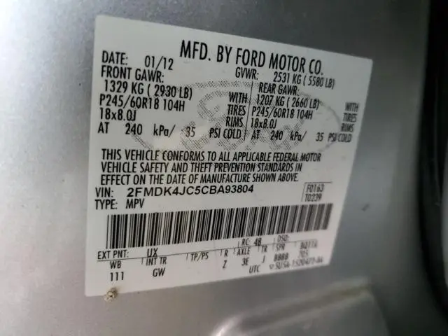 2012 FORD EDGE SEL  