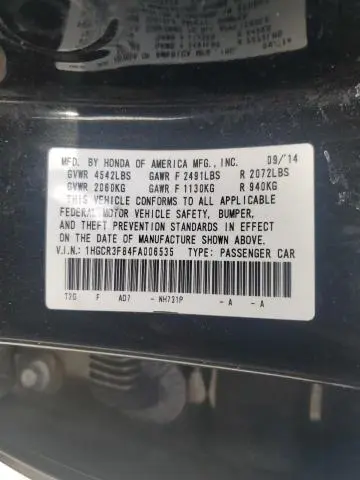 2015 HONDA ACCORD EXL  