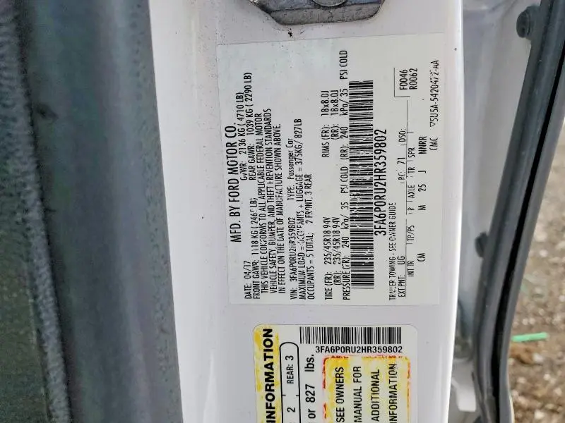 2017 FORD FUSION TITANIUM HEV  