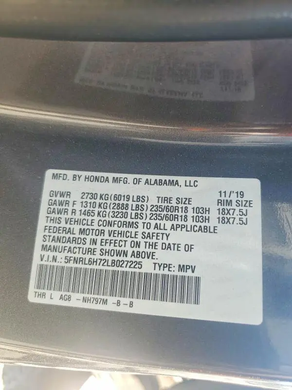 2020 HONDA ODYSSEY EXL  