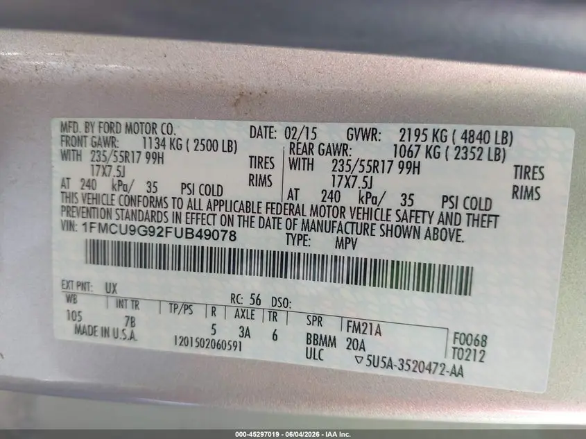 2015 FORD ESCAPE SE