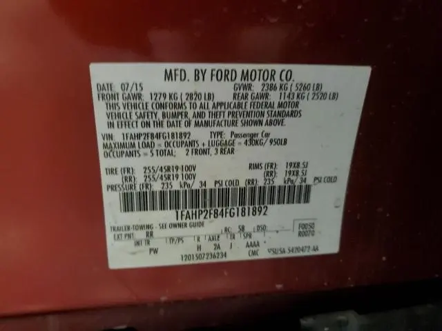 2015 FORD TAURUS LIMITED  