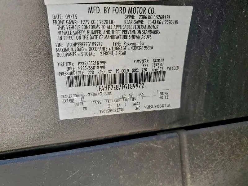 2015 FORD TAURUS SEL  