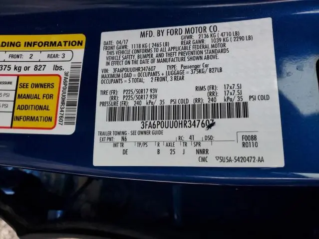 2017 FORD FUSION S HYBRID  