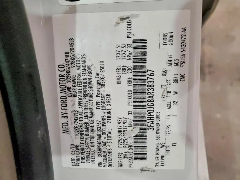 2010 FORD FUSION SEL  