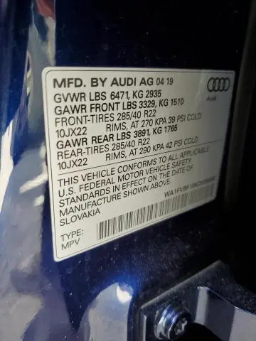 2019 AUDI Q8 PRESTIGE S-LINE  