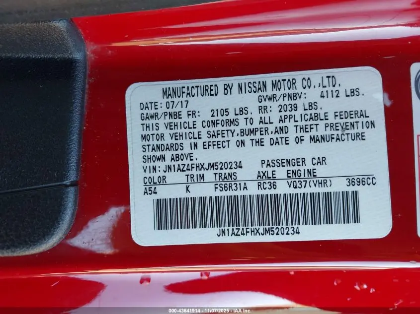 2018 NISSAN 370Z TOURING SPORT