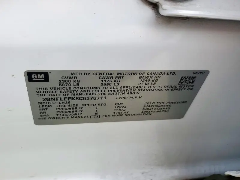 2012 CHEVROLET EQUINOX LT  