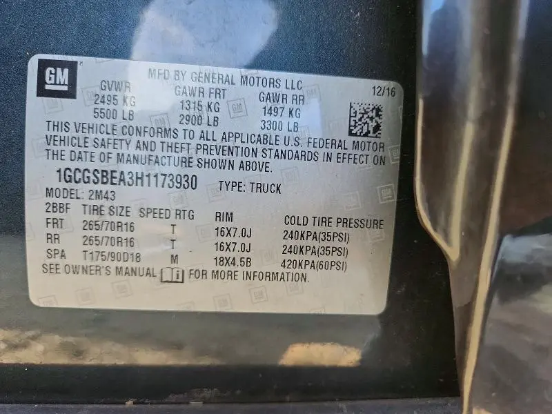 2017 CHEVROLET COLORADO   