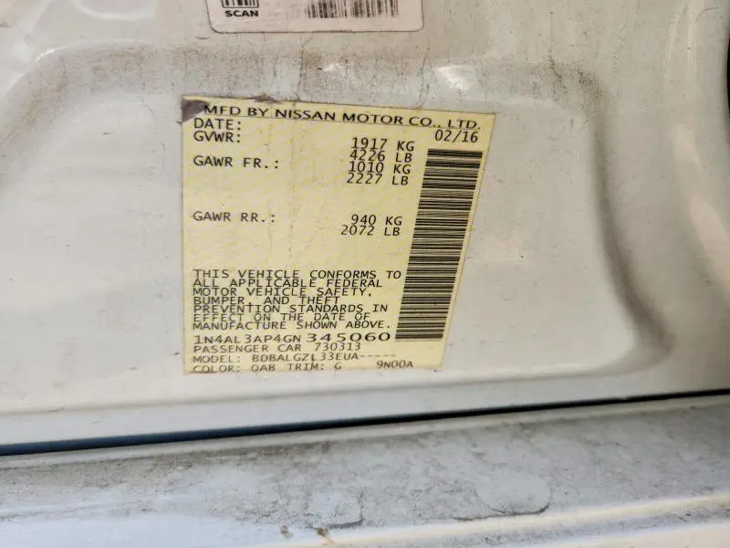 2016 NISSAN ALTIMA 2.5 S  