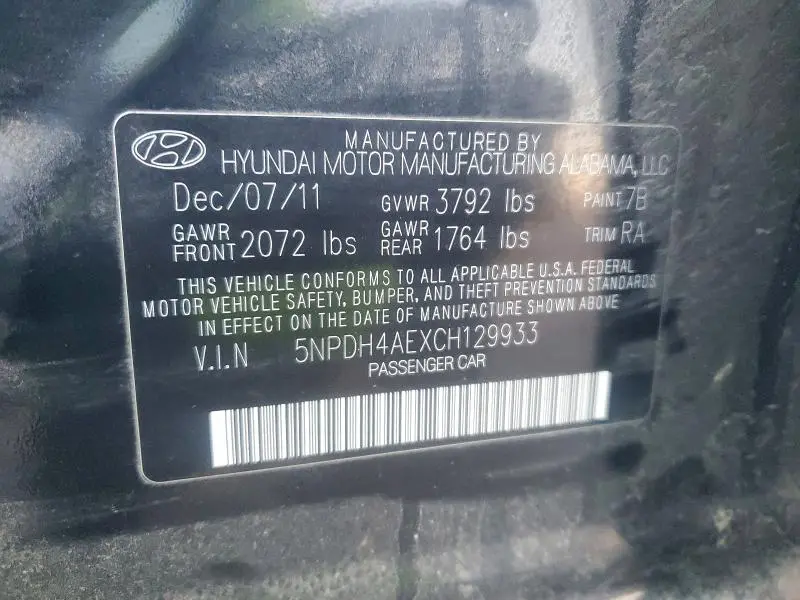 2012 HYUNDAI ELANTRA GLS  
