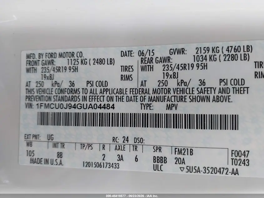2016 FORD ESCAPE TITANIUM