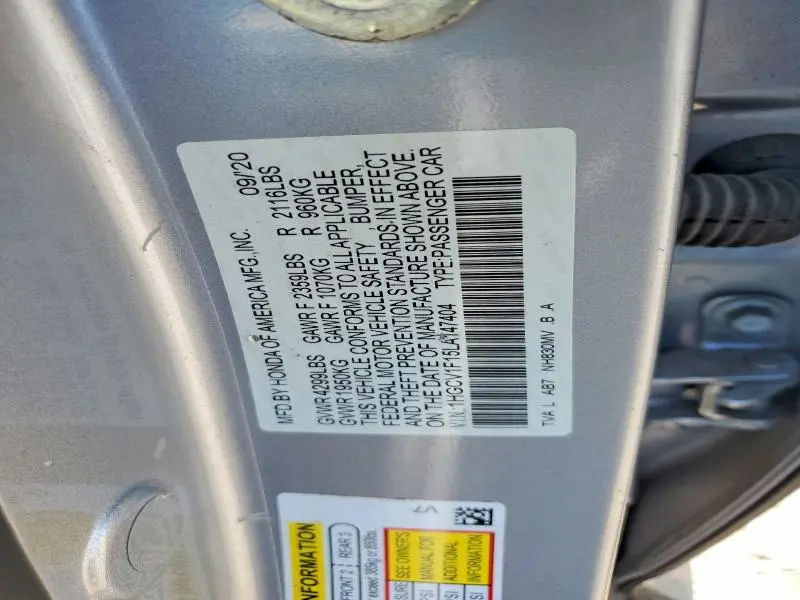 2020 HONDA ACCORD LX  
