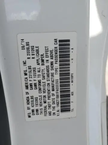 2015 HONDA ACCORD EXL  