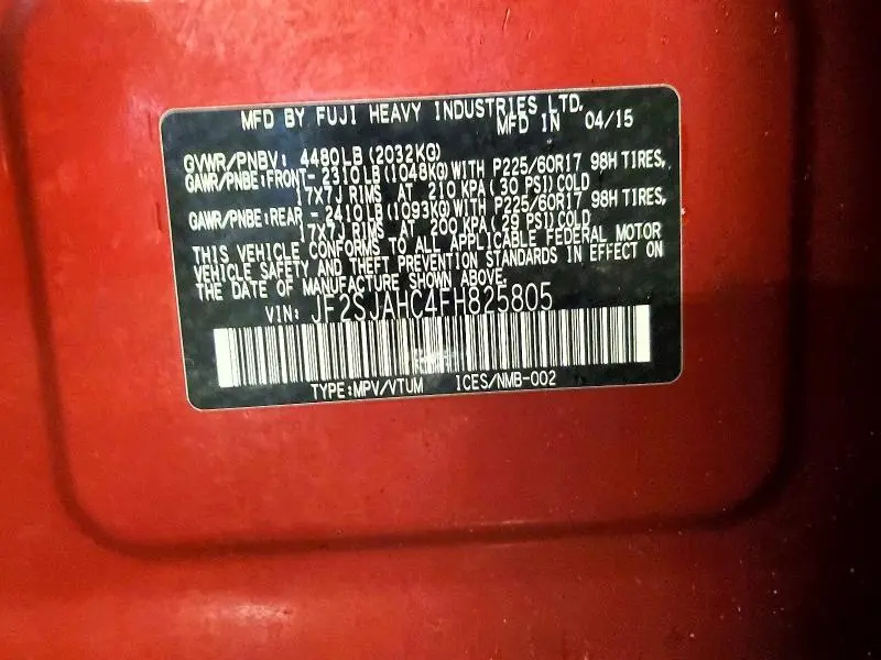 2015 SUBARU FORESTER 2.5I LIMITED  