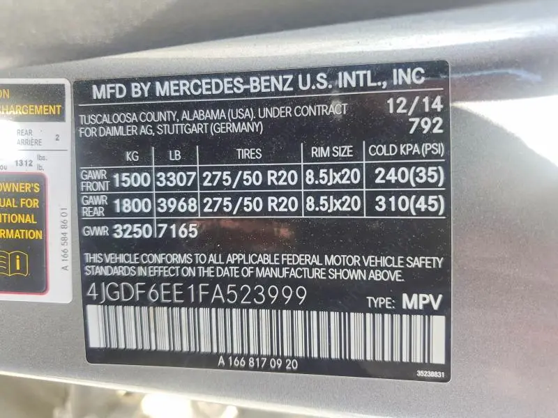 2015 MERCEDES-BENZ GL 450 4MATIC  