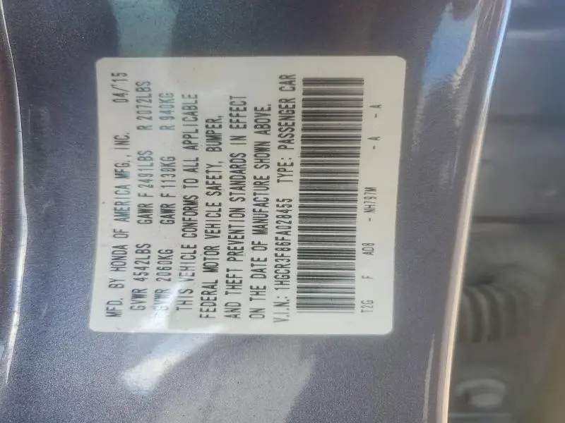 2015 HONDA ACCORD EXL  