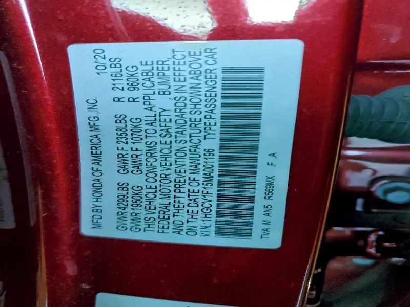 2021 HONDA ACCORD LX  