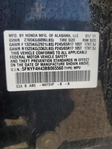 2011 HONDA PILOT EX  