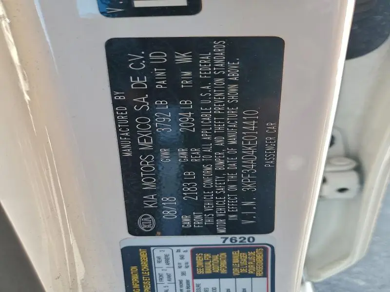 2019 KIA FORTE GT LINE  