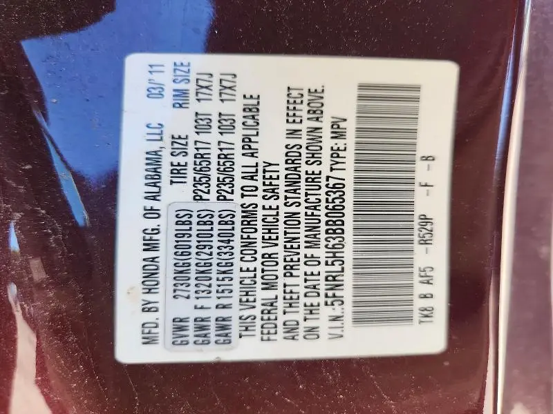 2011 HONDA ODYSSEY EXL  