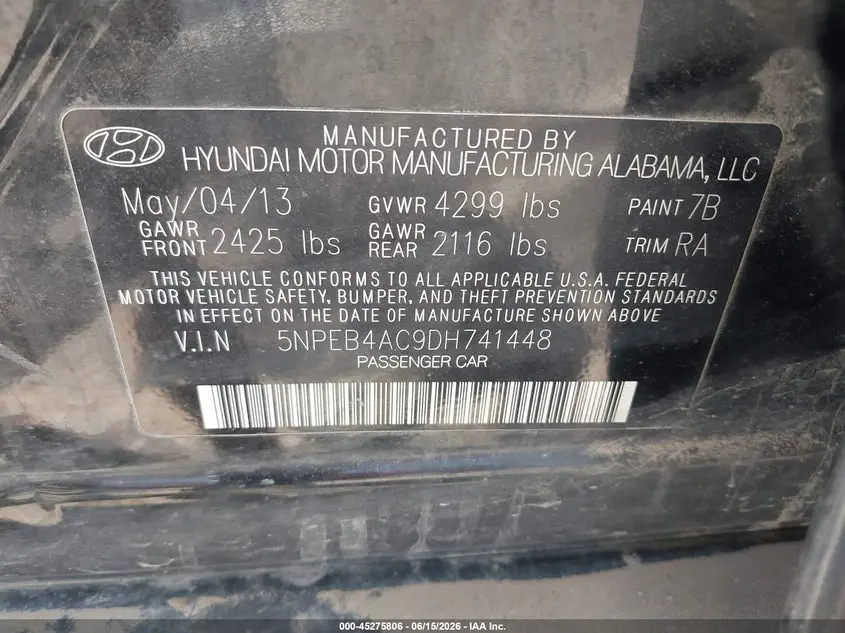 2013 HYUNDAI SONATA GLS