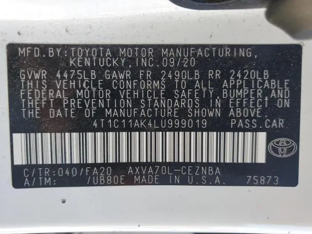 2020 TOYOTA CAMRY LE  