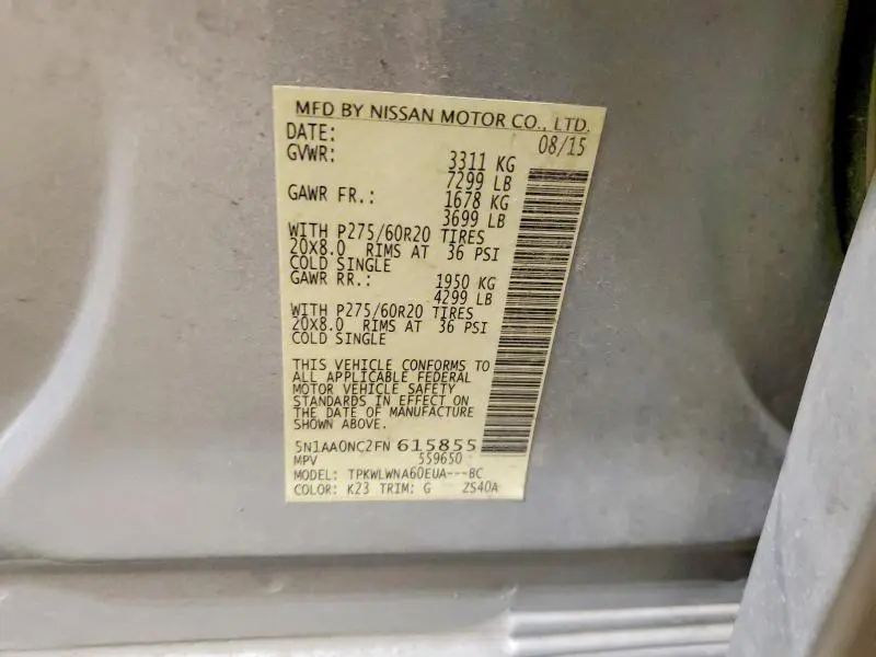 2015 NISSAN ARMADA PLATINUM  