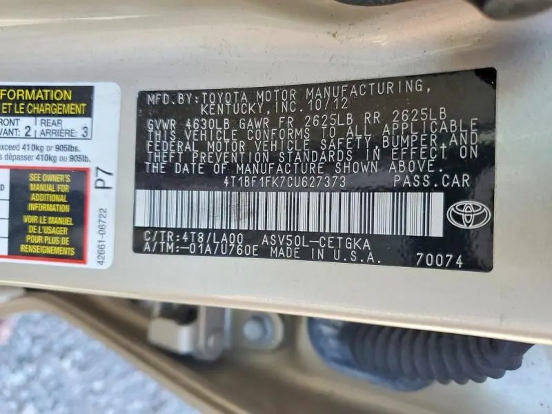 2012 TOYOTA CAMRY BASE  