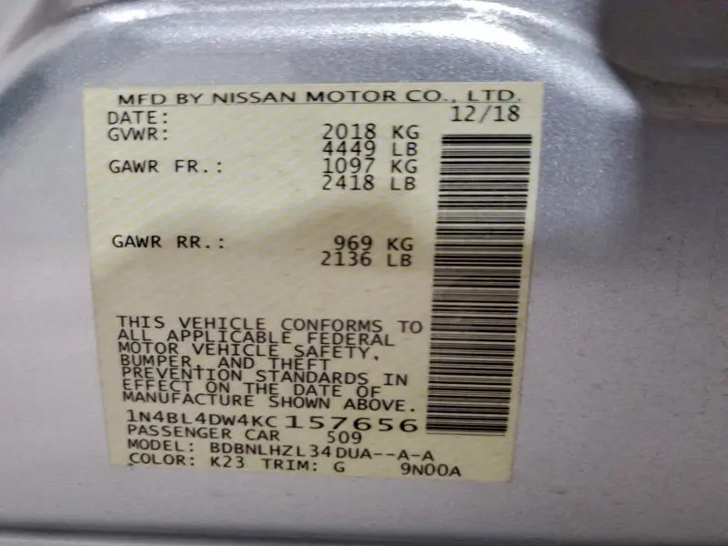 2019 NISSAN ALTIMA SV  