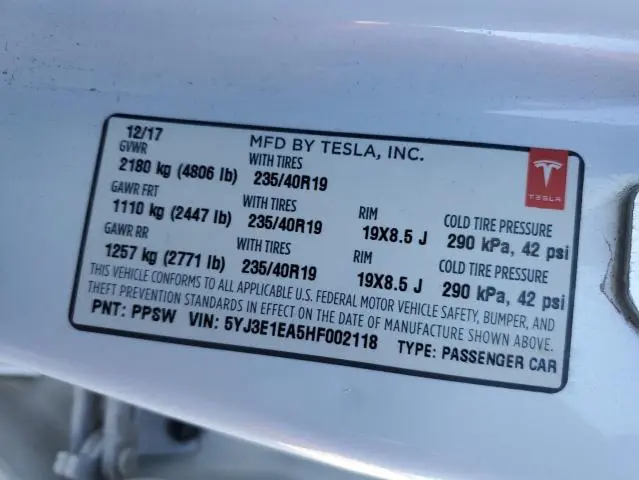 2017 TESLA MODEL 3 