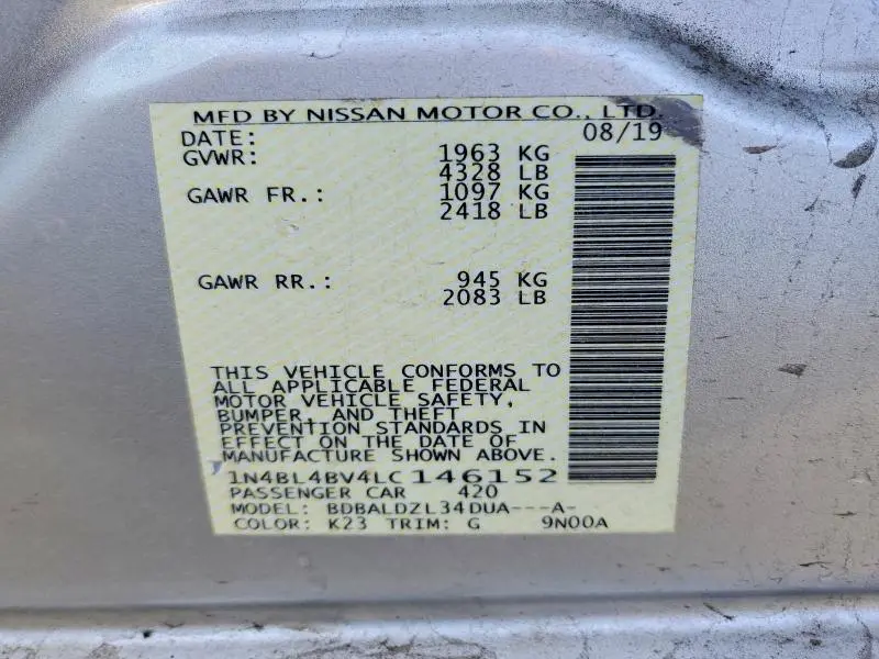 2020 NISSAN ALTIMA 2.5 S  