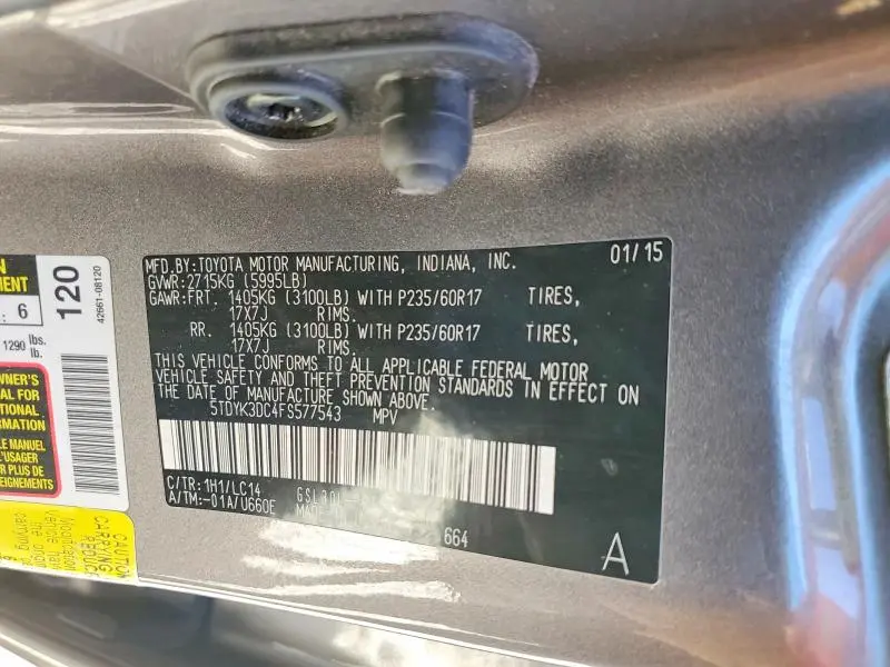 2015 TOYOTA SIENNA XLE 8-PASSENGER  