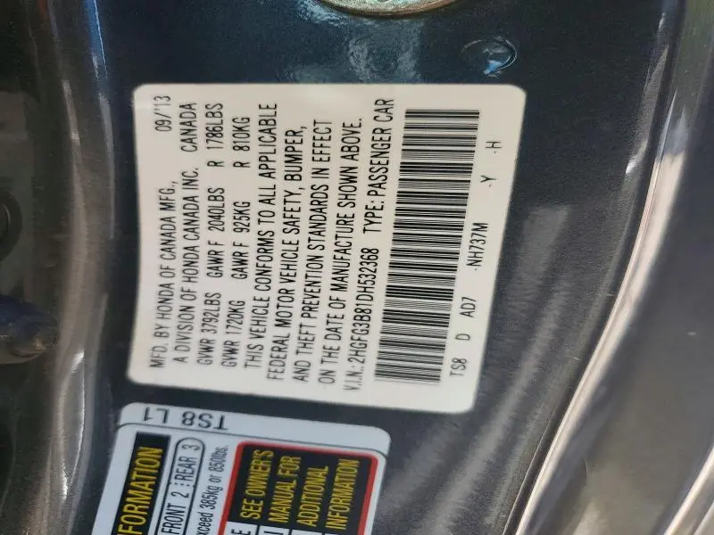 2013 HONDA CIVIC EX  