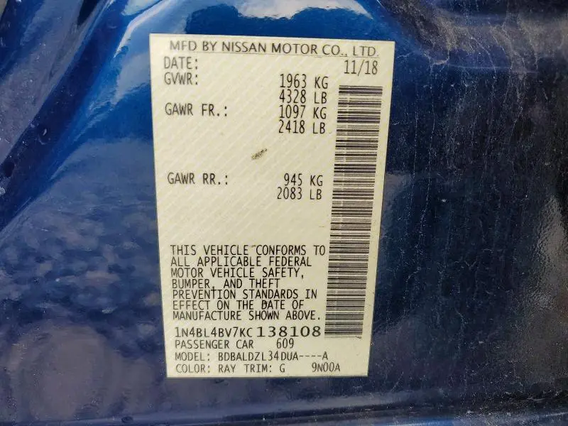 2019 NISSAN ALTIMA 2.5 S  