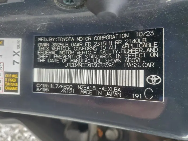 2024 TOYOTA COROLLA LE  