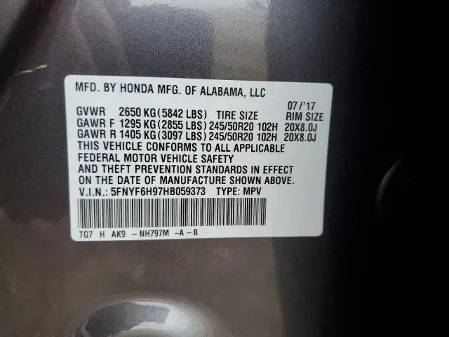 2017 HONDA PILOT TOURING  